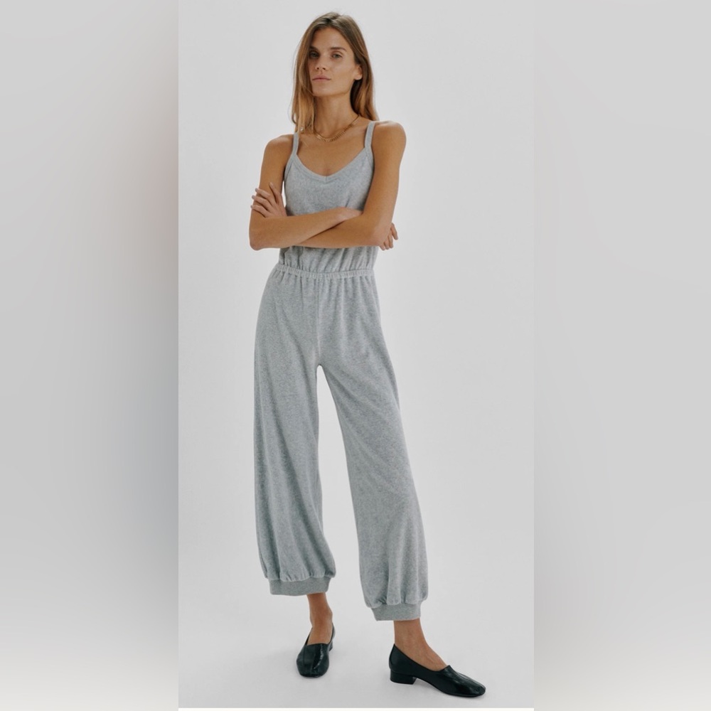 Suzi Kondi velour Heather Gray Sleeveless Jumpsuit